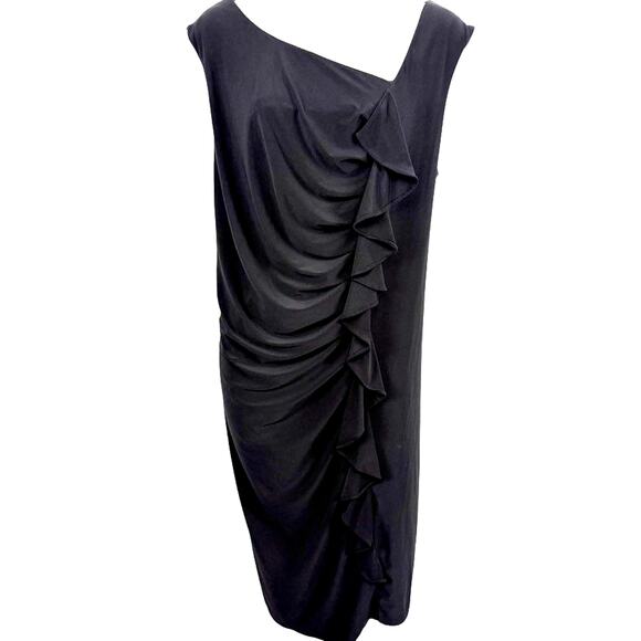 Scarlett Nite Woman Jersey Knit Ruffle Stretch Little Black Dress Ruched 20 WP - Picture 1 of 16
